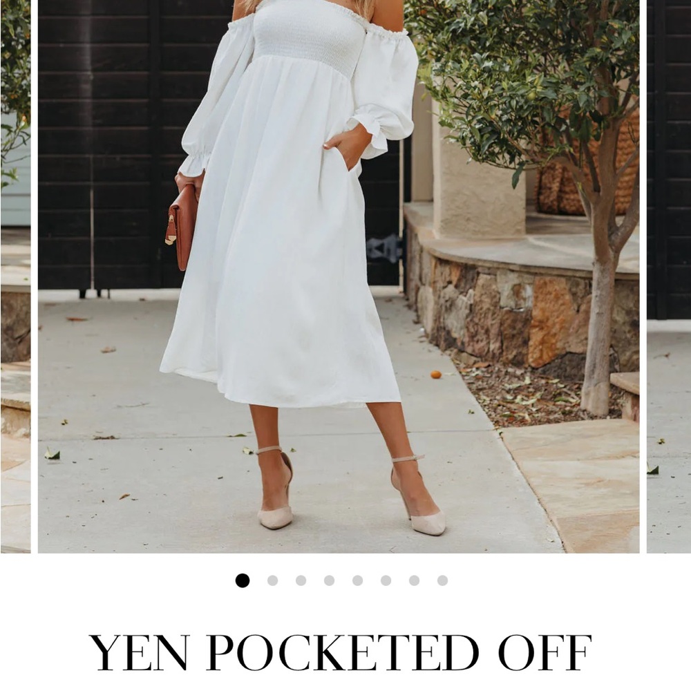 Vici Yen Off-Shoulder Pocketed Midi Dress in White